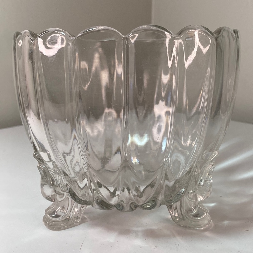 Vintage Mid Century Modern Clear Crystal Glass Footed Small Ice Bucket